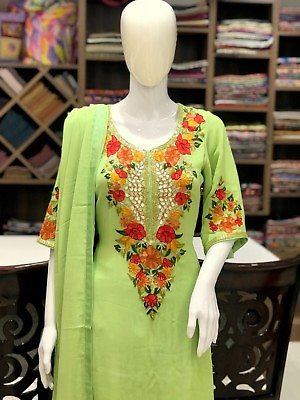 #ad Aari Work Fused with Hand Cut Daana and Gota Pati Work Kashmir Suit Salwar Suit $139.49