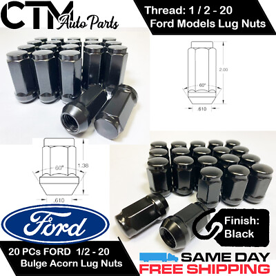 #ad #ad 20PC FORD BLACK CONICAL SEAT 1 2 20 WHEEL LUG NUTS BULGE ACORN FOR FORD MODELS $23.99