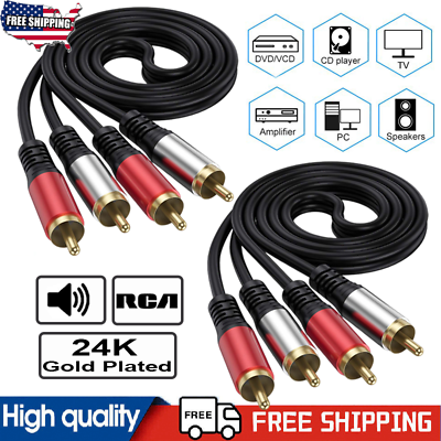 #ad 2PCS Gold Plated RCA Cable Male L R Stereo Audio Plug 2RCA to 2RCA Cord 10FT 3FT $9.49