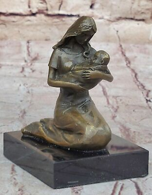 #ad VINTAGE 20th century FRENCH patinated MOTHER amp; BABY CHILD BRONZE FIGURE Gift $199.00
