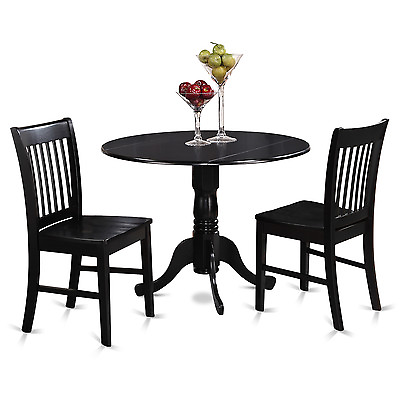 #ad 3pc dinette set round 42quot; kitchen drop leaf table 2 wood seat chairs in black $390.00