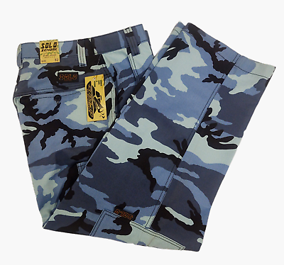 #ad Mens Solo Semore 90s Cargo Blue Camouflage Urban Apparel Pants 28 42 USA Vintage $57.99