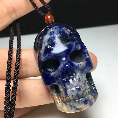 #ad 46g Natural Crystal Specimen Sodalite. Hand Carved.The Exquisite Skull Pendant $39.99