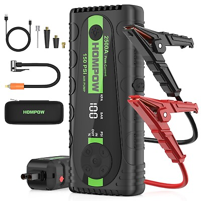 #ad HOMPOW Jump Starter with Air Compressor 2500A Portable Battery Booster $96.99