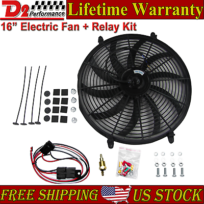 #ad 16quot;Inch 12V Electric Radiator Fan Slim Thin Fan Push Pull Thermostat Relay Kit $42.99