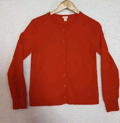 #ad J.Crew Juniors The Caryn Cardigan Orange 100% Cotton Size L Sweater Button $15.30
