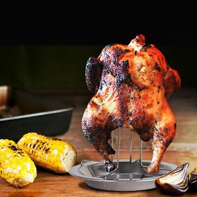 #ad Roast Chicken Holder Steel Upright Roaster Rack BBQ Grilled Pan new Stand 2024 $6.64