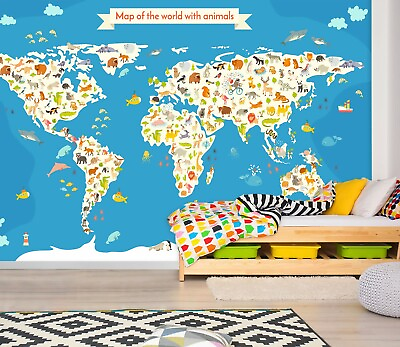 #ad 3D Cute World Map ZHU6902 Wallpaper Wall Mural Removable Self adhesive Zoe $249.99