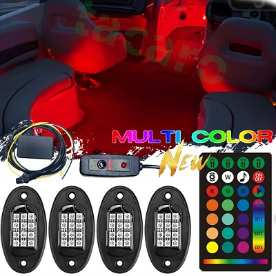 #ad 4 Pod LED Light RGB Boat Marine Deck RV Interior Lighting Kit Glow Neon Lamp $45.99