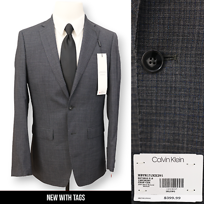 #ad CALVIN KLEIN mens gray WOOL squares sport coat suit jacket blazer NEW NWT 38L $49.99