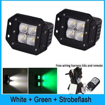 2x White Green Strobe LED Work Light Flush Mount Flood Fog Pods ATV SUV Trucks $103.19