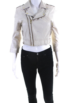 #ad Joie Womens Leather Motorcycle Jacket Beige Size Small $49.21