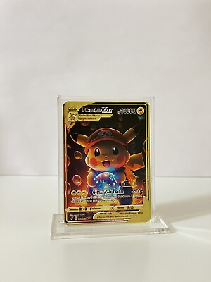 #ad Pokemon Pikachu METAL GOLD CARD Collectible Gift Display Fan Art $15.00