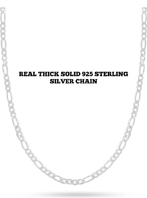#ad Real Sterling Silver Mens Boys Figaro Solid Chain Thick 3.5mm Necklace 925 Italy $15.99