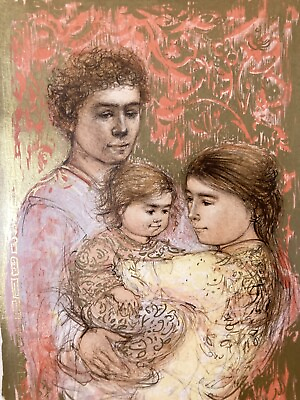 #ad Edna Hibel Painting Art Family Mother Child Gold Framed Light Pink Romantic $245.00