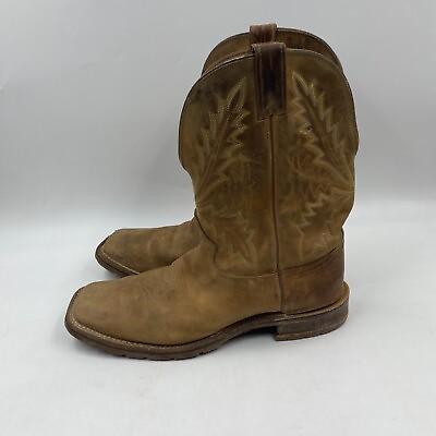 #ad tony lama mens 10.5D brown leather soft square toe pull on cowboy boots 1622EP $42.49