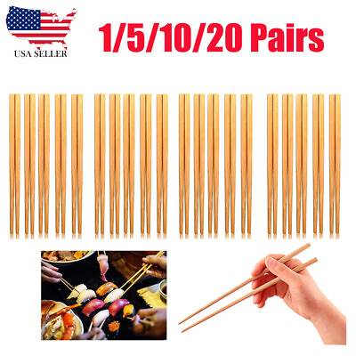 #ad Chopsticks Set 9.5quot; Natural Wooden Chopsticks Wood Reusable US Seller 1 20 Pairs $5.25