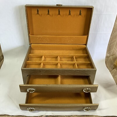 #ad Vintage Lady Buxton 2 Drawer 4 Level Jewelry Box Gold Exterior Gold Interior $39.99