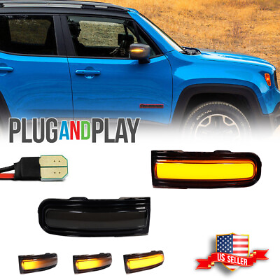 #ad 2x Smoked Sequential LED Side Mirror Blinker Signal Lights For 15 Jeep Renegade $34.99