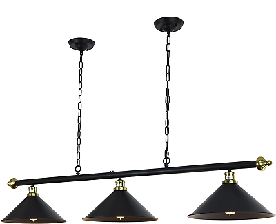 #ad 59 Inch Pool Table Light Industrial Billiard Light with Black Metal Shades Poo $212.48