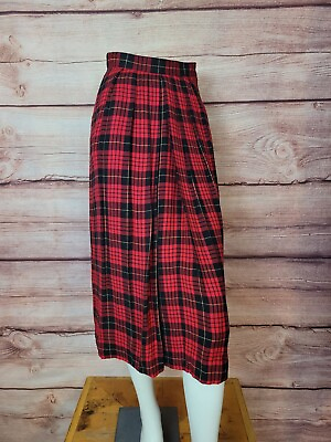 #ad Vintage Women 80s Red Plaid Long Skirt Kilt Cottage Preppy Size 4 $26.32
