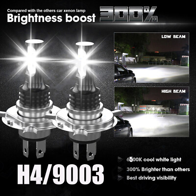 #ad 2X H4 9003 LED Headlight Bulbs Kit High Low Beam Super Bright 100W 14000LM 6000K $18.59