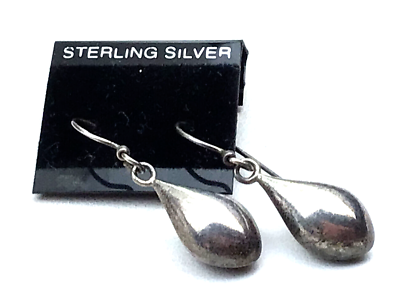 #ad Vintage Sterling Earrings 925 Silver Puffy Paddle Pierced Drop P4 NO OFFERS $10.00
