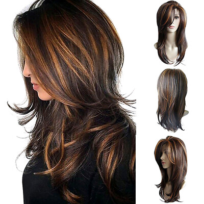 #ad Real Hair Gorgeous Women#x27;s Long Mix Brown Straight Wigs Hair Human $18.04