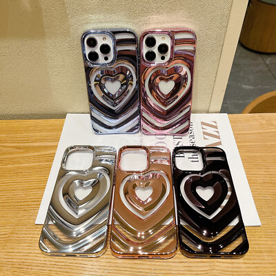 #ad Simple Electroplated 3D Love Heart Pattern Phone Case For iPhone 14ProMax 13 12 $7.69