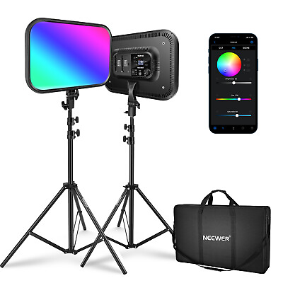 Neewer 2 Pack 18.3#x27;#x27; RGB LED Video Light Panel with App Control Stand Kit $359.99