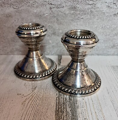 #ad Vintage Pair Sterling Silver Weighted Taper Candlestick Holders 2.50” Tall $27.95