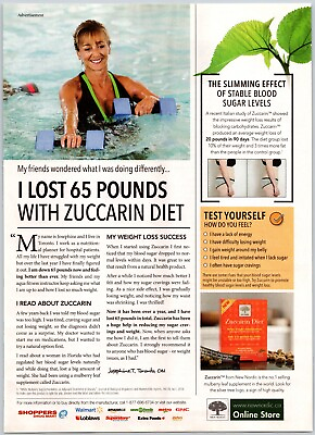 #ad 2017 Zuccarin Diet For Weight Loss Woman Pool Weights Print Ad $14.39