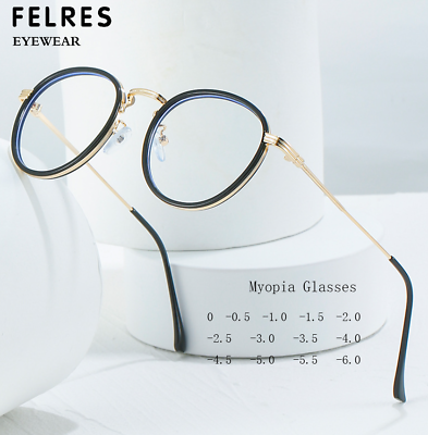 Men Women Metal Anti Blue Light Myopia Nearsighted Glasses Round Retro Glasses $8.99