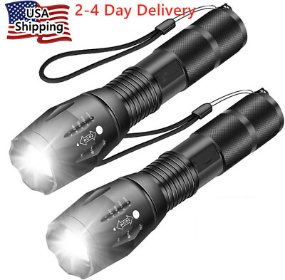 Super Bright 90000LM XML T6 LED Tactical Flashlight 5 Modes Zoomable 2 Pack $9.95