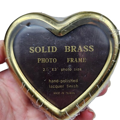 #ad VTG New Solid Brass Heart Photo Frame Polished Lacquer Finish Fit 2.5x3quot; Picture $12.00