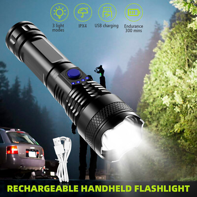 #ad Super Bright LED Tactical Flashlight Rechargeable LED Work Light 3 Light Modes $7.99