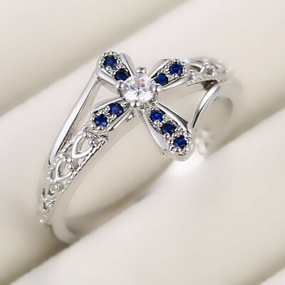 #ad Fashion Women 925 Silver Cross Ring Cubic Zircon Anniversary Jewelry Sz 6 10 C $2.70