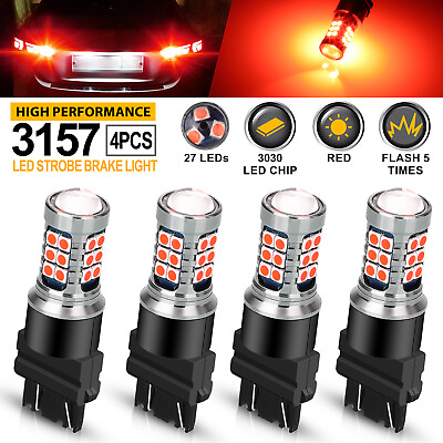 #ad 4PCS 3157 LED Red Strobe Flash Blinking Brake Stop Tail Light Parking Bulb Lamp $10.98