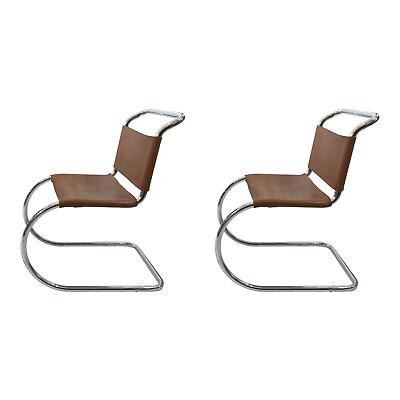 #ad 2 x Mies van der Rohe MR10 Dining Chairs 1960s Midcentury Chrome Leather Vintage GBP 1450.00