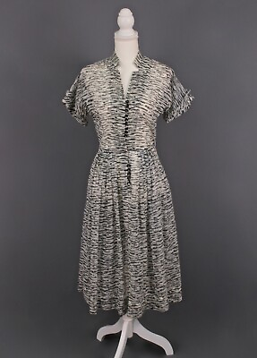 #ad VTG Women#x27;s 50s Sheer Nylon Black amp; White Button Up Dress Sz S 1950s $79.99