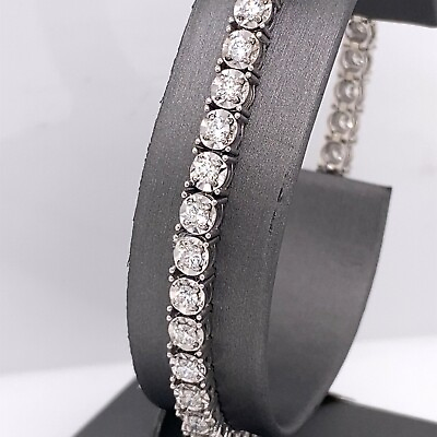 #ad 14k White Gold 4.00CT Diamond Miracle Setting Tennis Bracelet 14.6g S106634 $4950.00