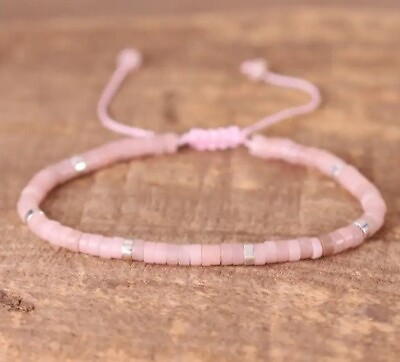#ad Natural Pink Opal Stone Dainty Bracelet Pink Gemstone Bracelet Minimalist $11.90