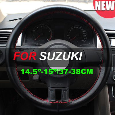 #ad 15quot; 38cm Car Steering Wheel Cover Genuine Leather For Suzuki Black amp; Red $23.99