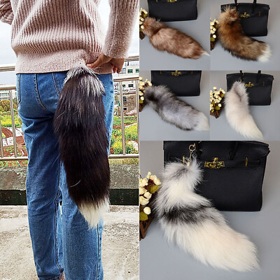 #ad 40cm Fox Tail Keychain Faux Fur Keyring Tassel Key Ring Chain Bag Pendant Charm $8.20