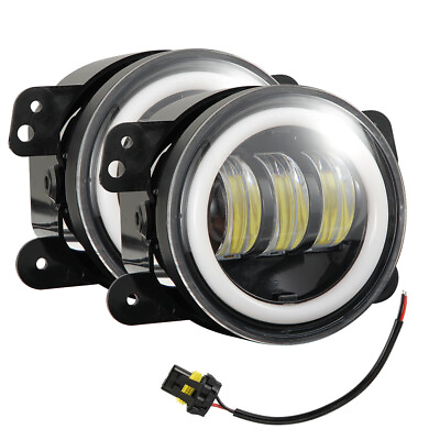 Pair 4 Inch Round LED Fog Lights Driving Lamps Halo for Jeep Wrangler JK TJ LJ $27.78