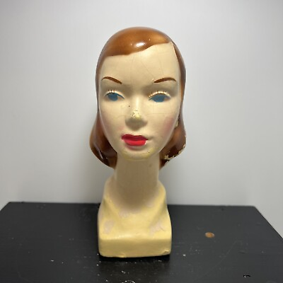 #ad Vintage Lady Head Bust Mannequin Head AS IS 6 3 4quot; Tall Free Shipping $74.98
