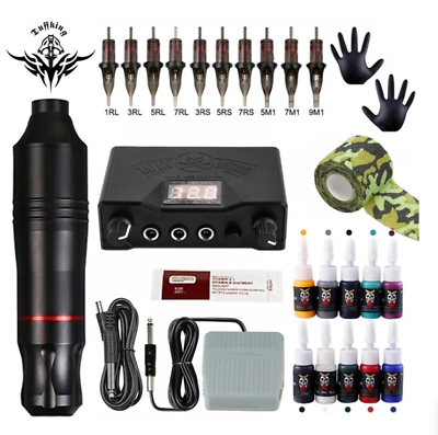 #ad Complete Professional Tattoo Kit Rotary Machine Pen Inks Power Supply 10 Needles $39.99