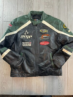 #ad NASCAR Leather Racing Jacket Dale Earnhardt Jr Unisex Large Green Amp Energy $111.20