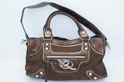 #ad Rocawear Brown Purse Shoulder Bag #x27;R#x27; Logo Zipper Pocket Zip Closure Used $24.00