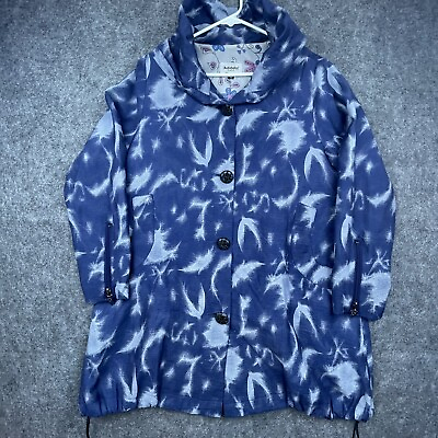 #ad Autobahn Classic Jacket Mens Medium Blue White Paint Hood Leopard Buttons Street $34.14